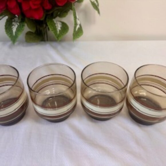 Vintage Luminarc Tivoli Smoked Lowball‎ Glasses Red & White Stripe 1970s French - Picture 8 of 10